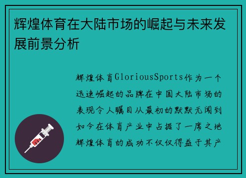 辉煌体育在大陆市场的崛起与未来发展前景分析