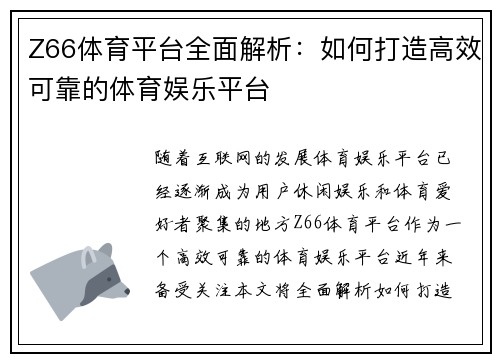 Z66体育平台全面解析：如何打造高效可靠的体育娱乐平台