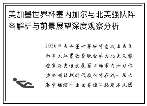 美加墨世界杯塞内加尔与北美强队阵容解析与前景展望深度观察分析